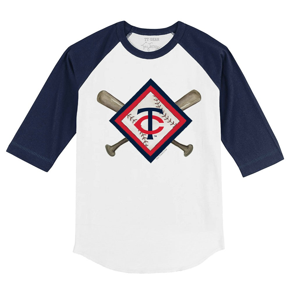 White/Navy Minnesota Twins Tiny Turnip Youth Diamond Cross Bats 3/4-Sleeve Raglan T-Shirt