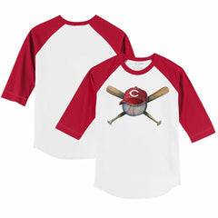 White/Red Cincinnati Reds Tiny Turnip Youth Hat Crossbats 3/4-Sleeve Raglan T-Shirt