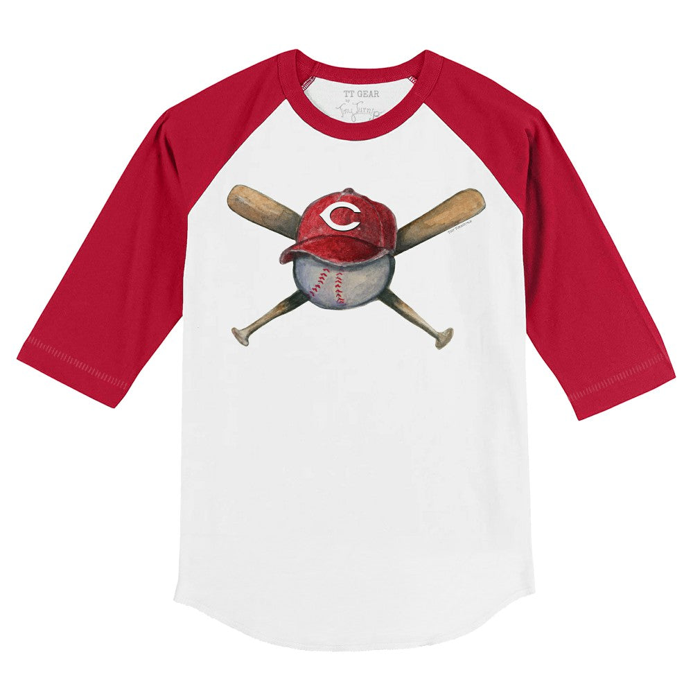 White/Red Cincinnati Reds Tiny Turnip Youth Hat Crossbats 3/4-Sleeve Raglan T-Shirt