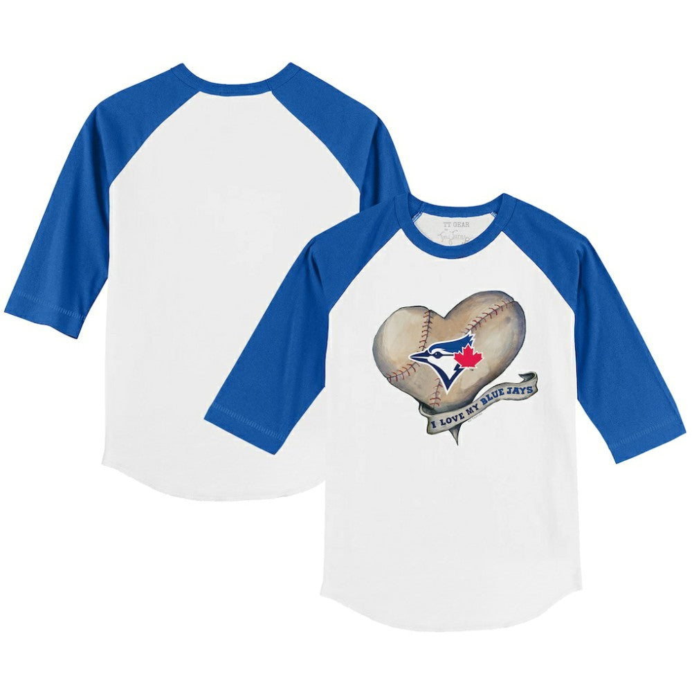 White/Royal Toronto Blue Jays Tiny Turnip Youth Heart Banner 3/4-Sleeve Raglan T-Shirt