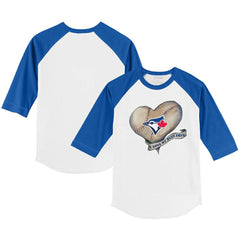 White/Royal Toronto Blue Jays Tiny Turnip Youth Heart Banner 3/4-Sleeve Raglan T-Shirt