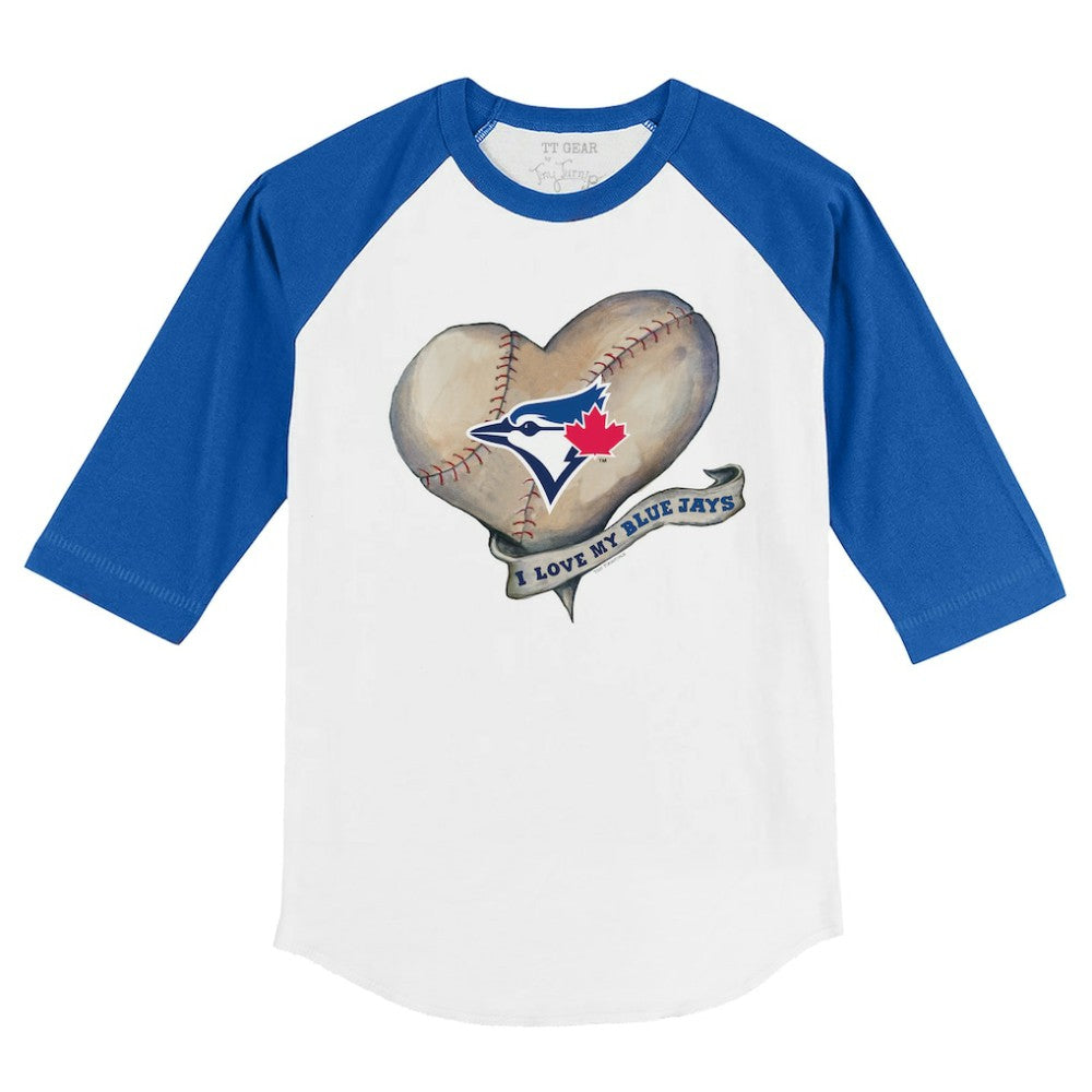 White/Royal Toronto Blue Jays Tiny Turnip Youth Heart Banner 3/4-Sleeve Raglan T-Shirt