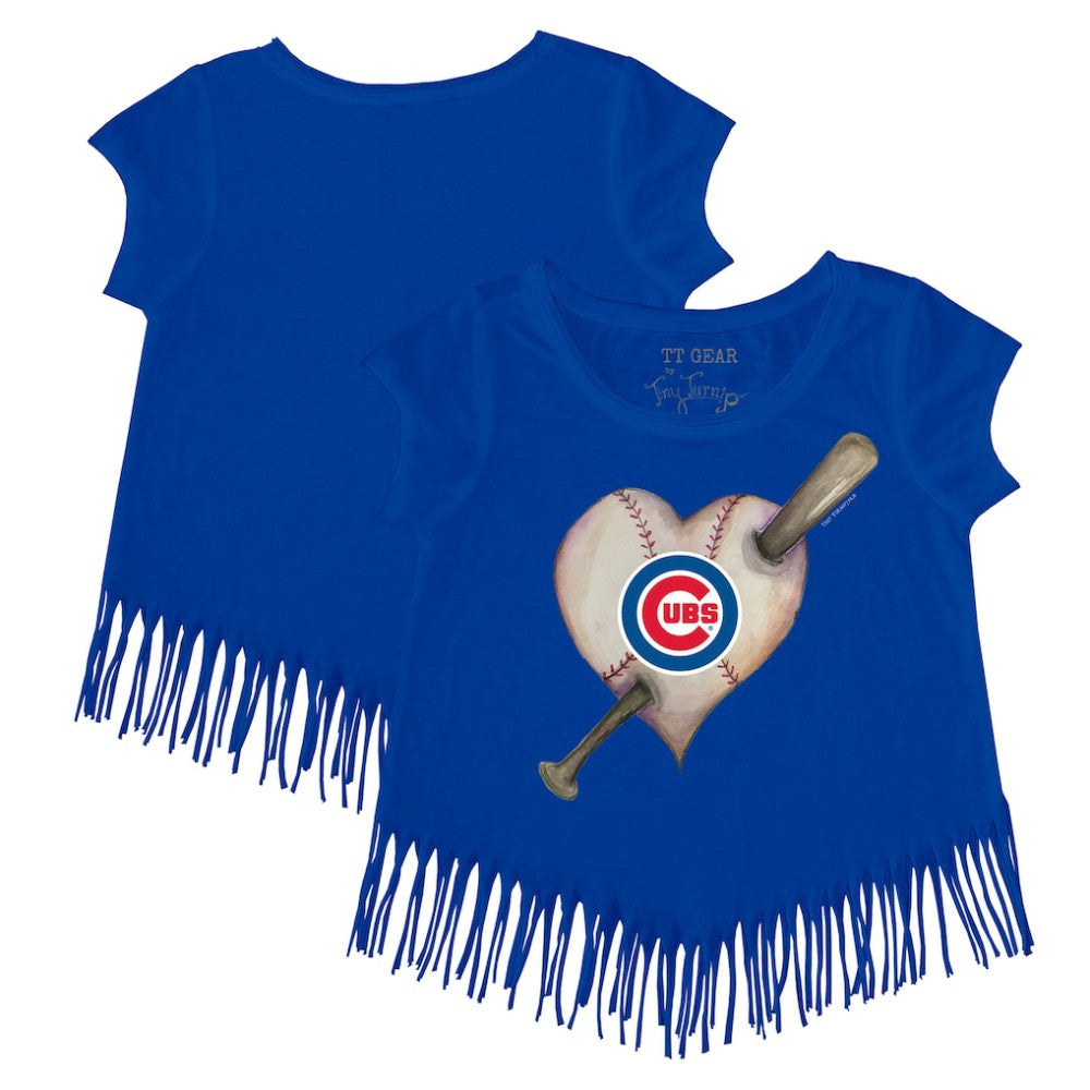 Royal Chicago Cubs Tiny Turnip Girls Youth Heart Bat Fringe T-Shirt