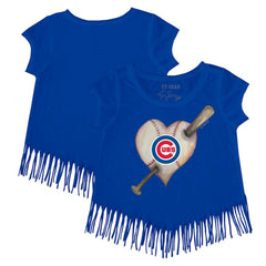 Royal Chicago Cubs Tiny Turnip Girls Youth Heart Bat Fringe T-Shirt