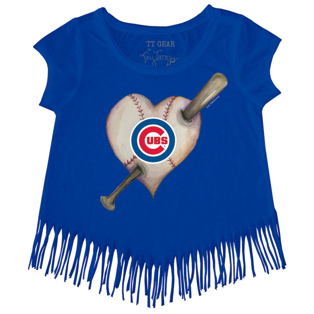 Royal Chicago Cubs Tiny Turnip Girls Youth Heart Bat Fringe T-Shirt