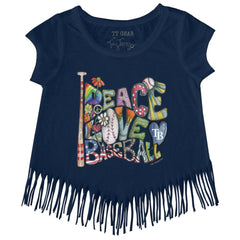 Navy Tampa Bay Rays Tiny Turnip Girls Youth Peace Love Baseball Fringe T-Shirt
