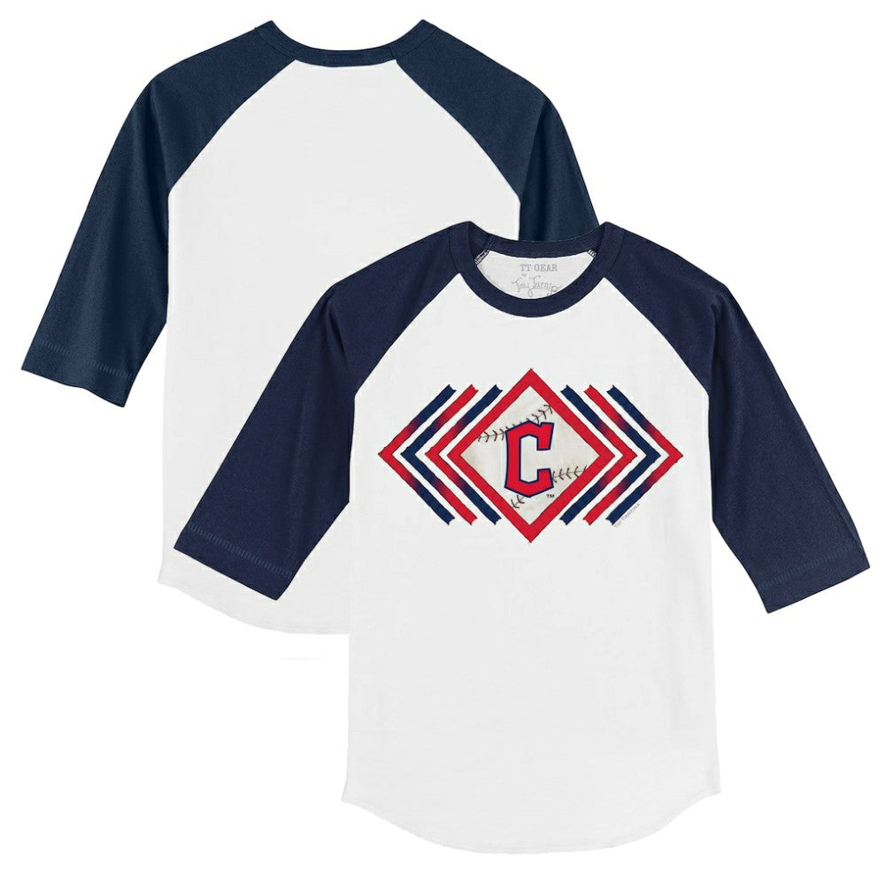White/Navy Cleveland Guardians Tiny Turnip Youth Prism Arrows 3/4-Sleeve Raglan T-Shirt