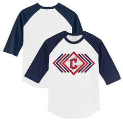 White/Navy Cleveland Guardians Tiny Turnip Youth Prism Arrows 3/4-Sleeve Raglan T-Shirt
