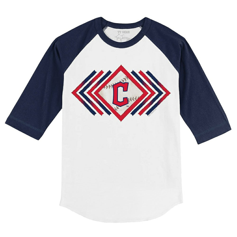 White/Navy Cleveland Guardians Tiny Turnip Youth Prism Arrows 3/4-Sleeve Raglan T-Shirt
