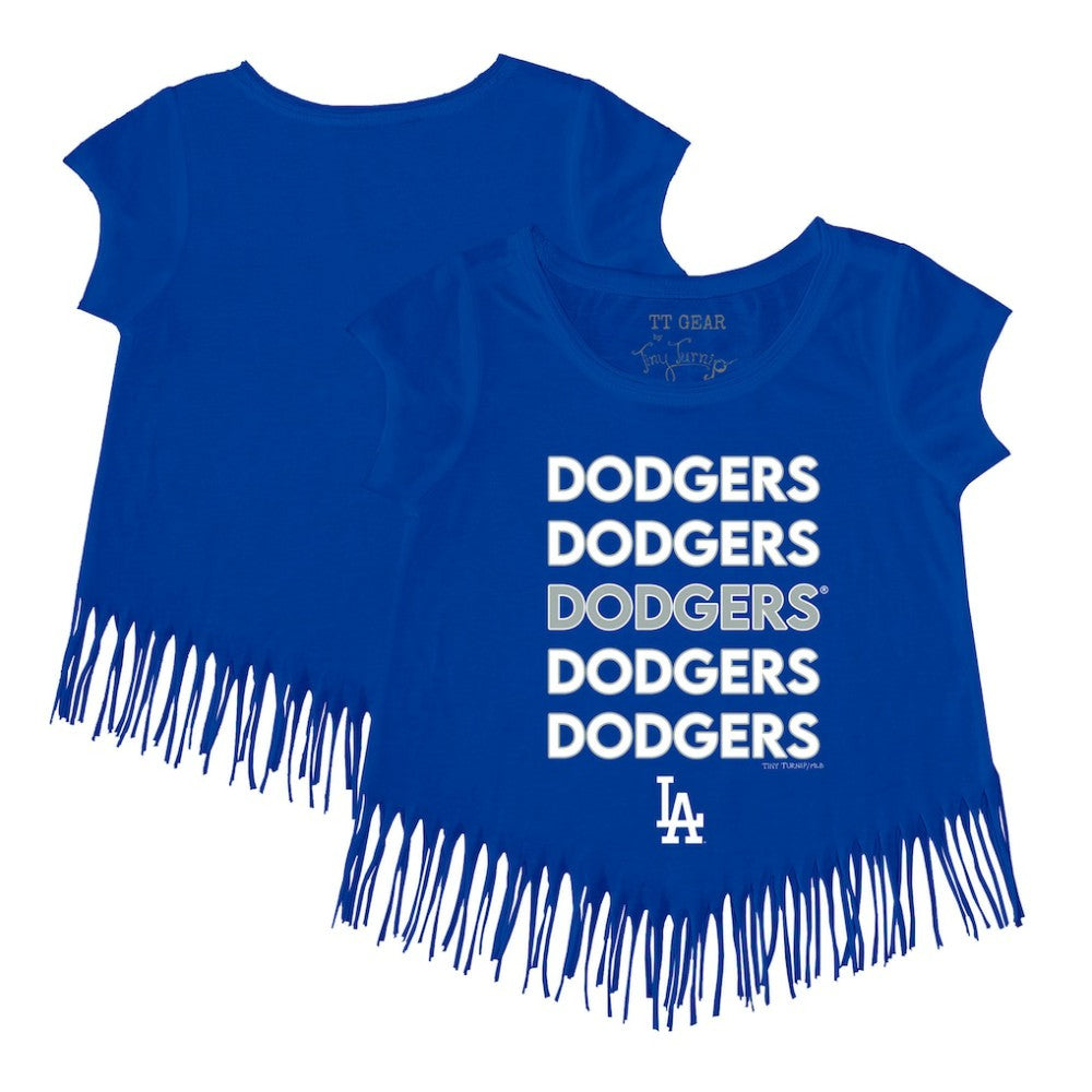 Royal Los Angeles Dodgers Tiny Turnip Girls Youth Stacked Fringe T-Shirt