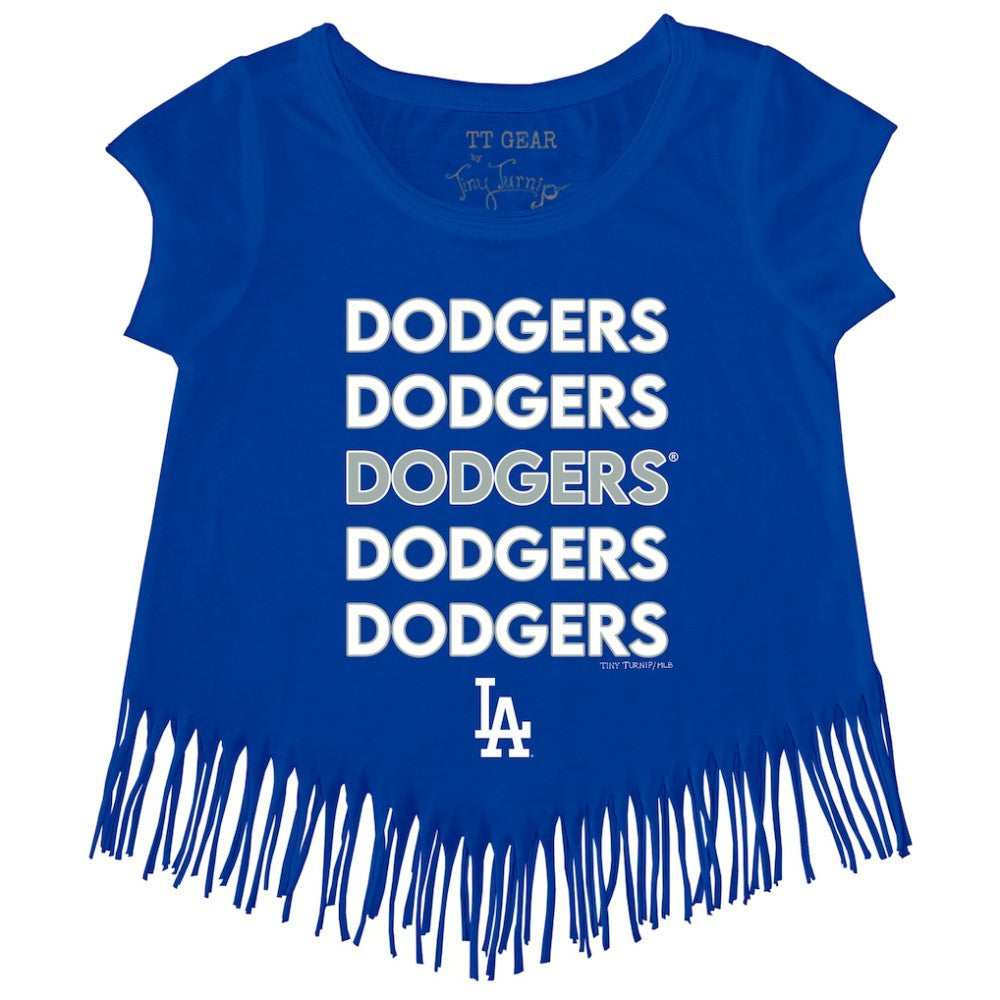 Royal Los Angeles Dodgers Tiny Turnip Girls Youth Stacked Fringe T-Shirt