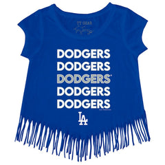 Royal Los Angeles Dodgers Tiny Turnip Girls Youth Stacked Fringe T-Shirt