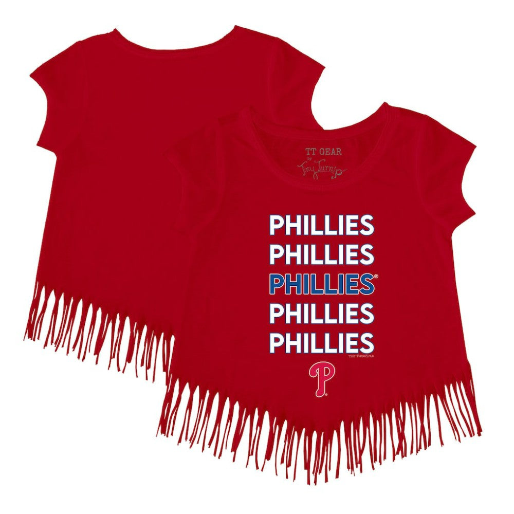 Red Philadelphia Phillies Tiny Turnip Girls Youth Stacked Fringe T-Shirt
