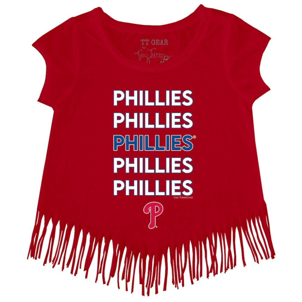 Red Philadelphia Phillies Tiny Turnip Girls Youth Stacked Fringe T-Shirt