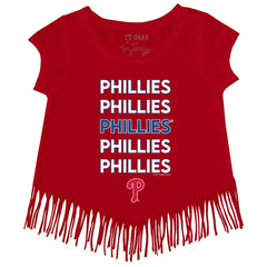Red Philadelphia Phillies Tiny Turnip Girls Youth Stacked Fringe T-Shirt