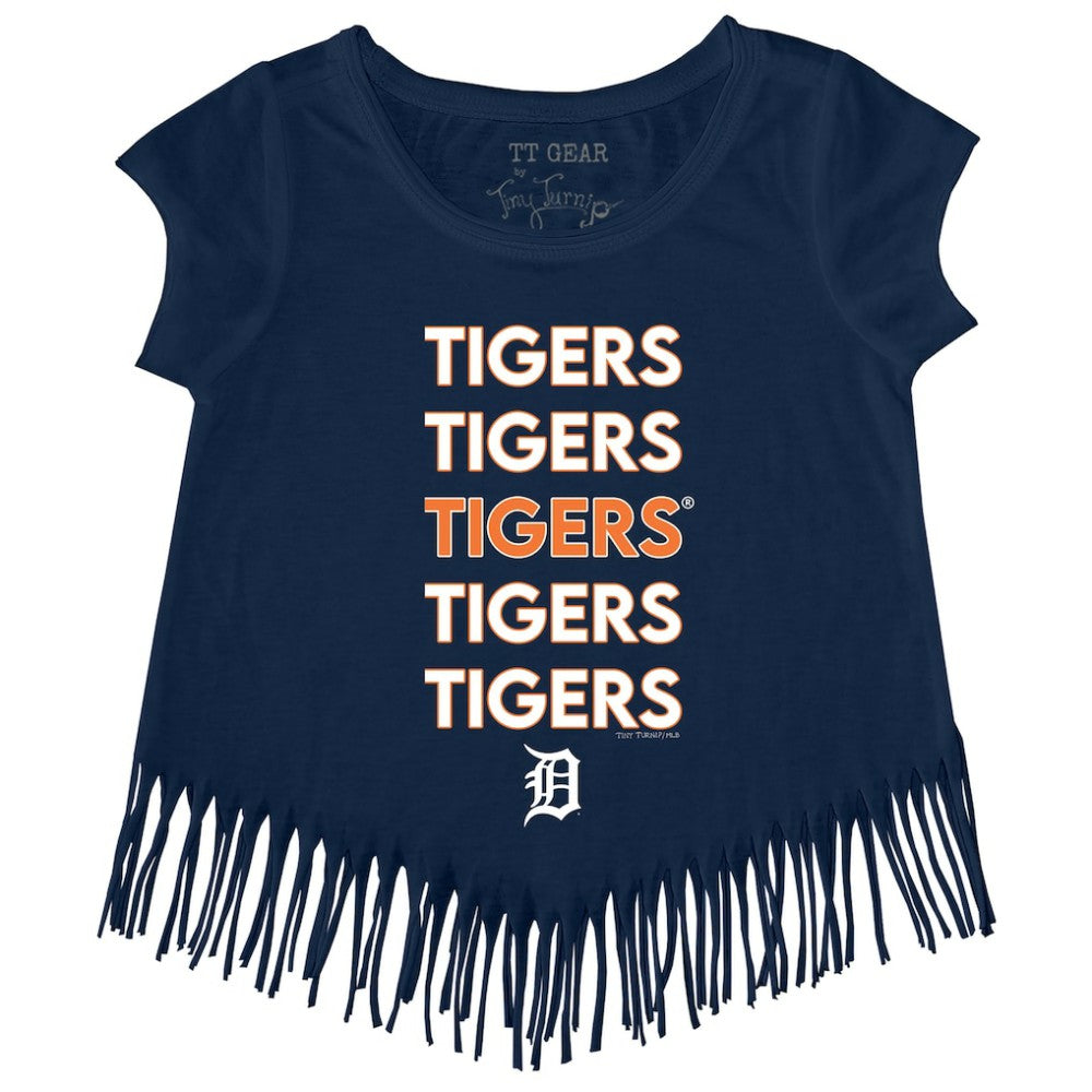 Navy Detroit Tigers Tiny Turnip Girls Youth Stacked Fringe T-Shirt