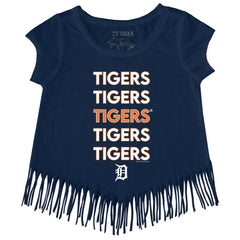 Navy Detroit Tigers Tiny Turnip Girls Youth Stacked Fringe T-Shirt