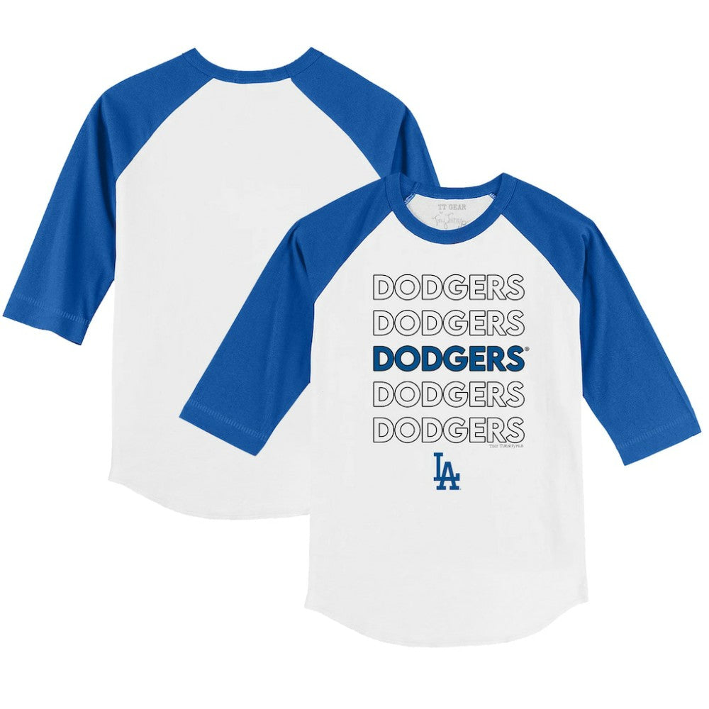 White/Royal Los Angeles Dodgers Tiny Turnip Youth Stacked 3/4-Sleeve Raglan T-Shirt