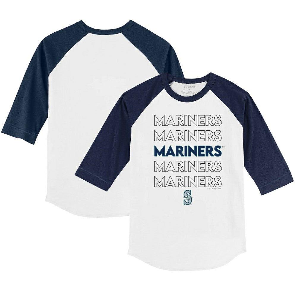 White/Navy Seattle Mariners Tiny Turnip Youth Stacked 3/4-Sleeve Raglan T-Shirt