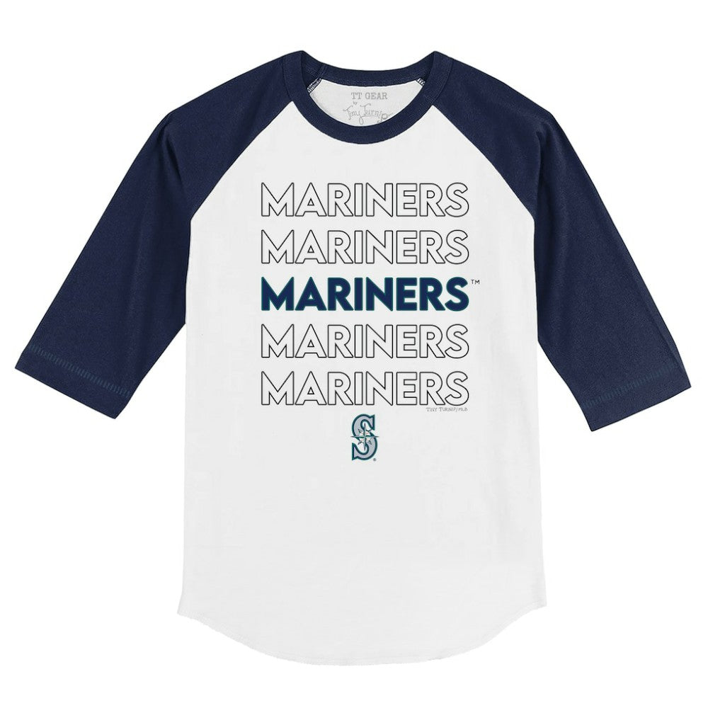 White/Navy Seattle Mariners Tiny Turnip Youth Stacked 3/4-Sleeve Raglan T-Shirt