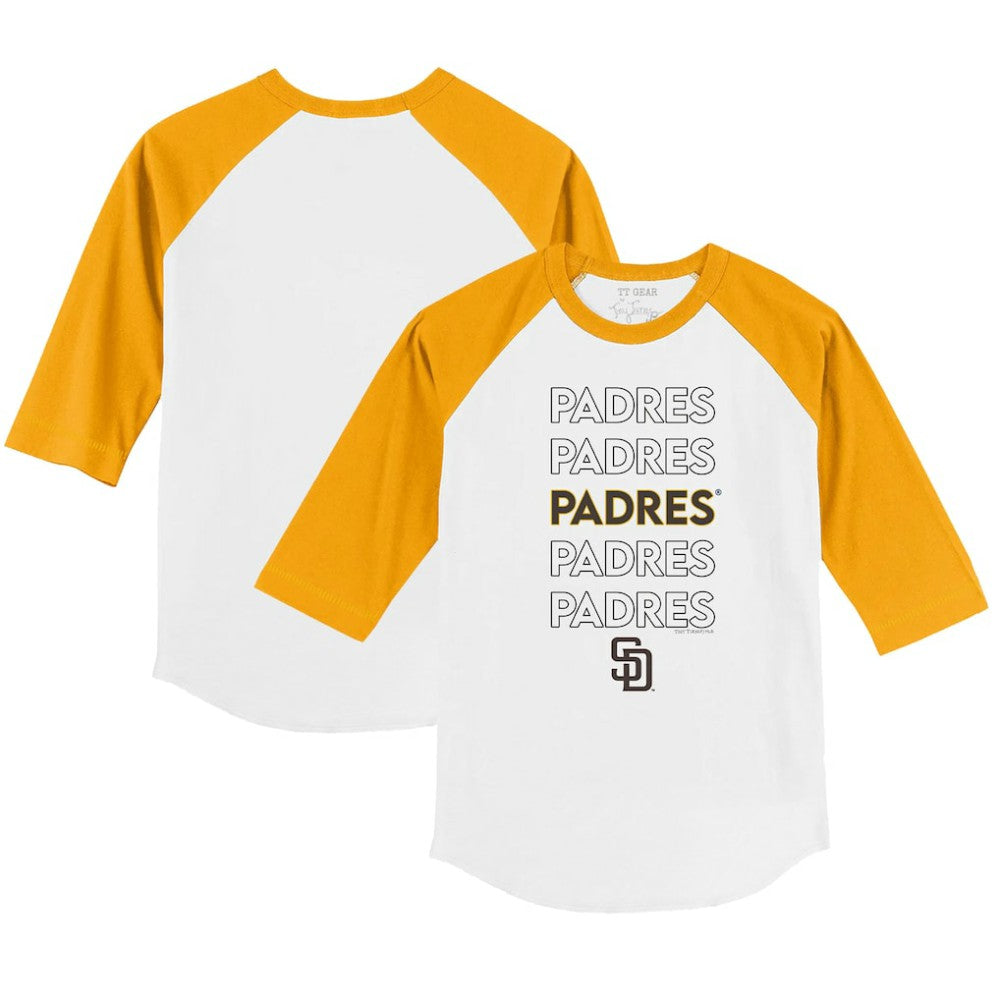 White/Gold San Diego Padres Tiny Turnip Youth Stacked 3/4-Sleeve Raglan T-Shirt