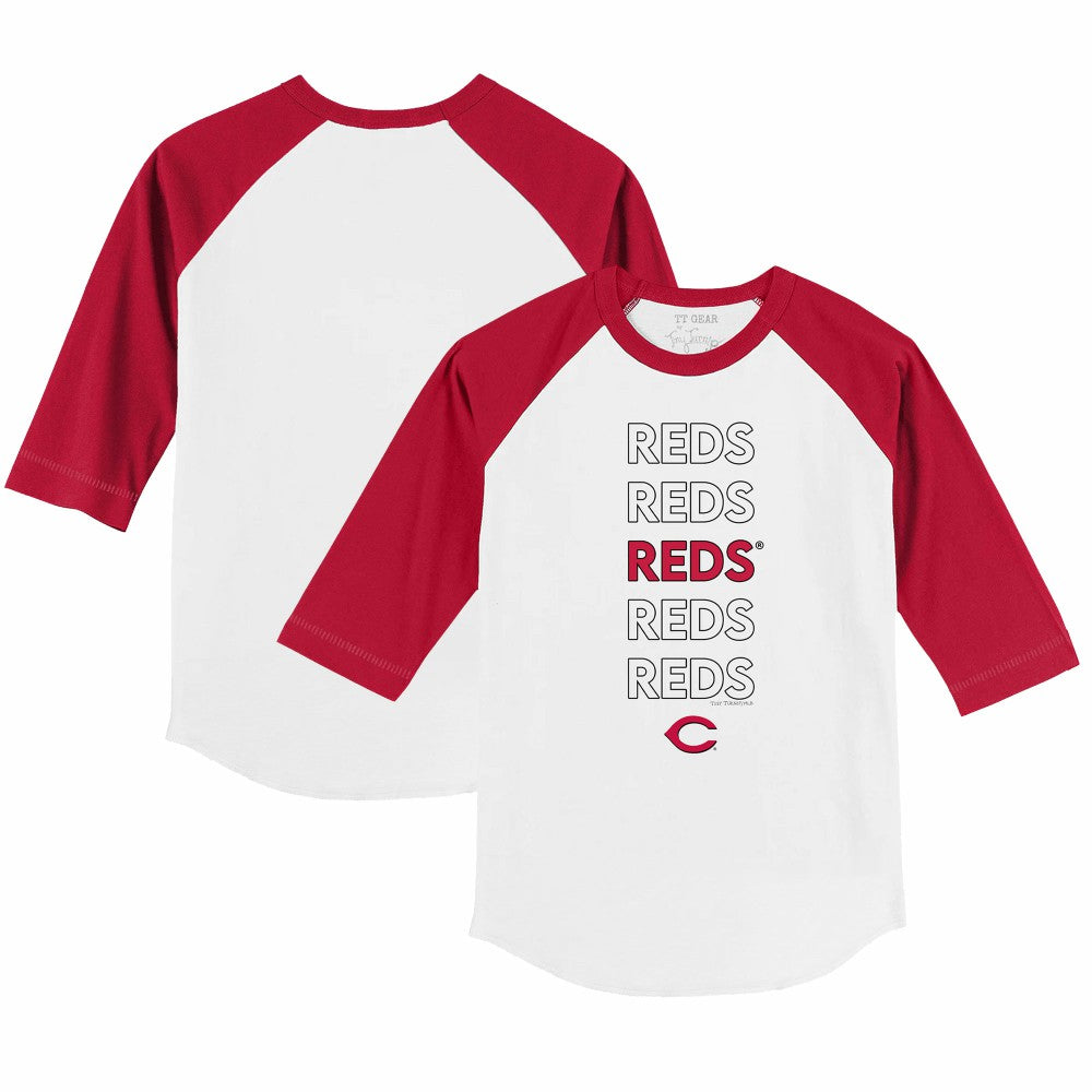 White/Red Cincinnati Reds Tiny Turnip Youth Stacked 3/4-Sleeve Raglan T-Shirt