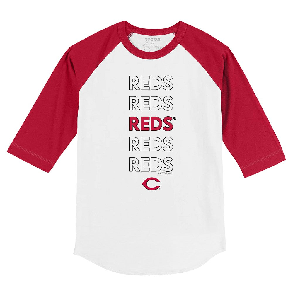 White/Red Cincinnati Reds Tiny Turnip Youth Stacked 3/4-Sleeve Raglan T-Shirt