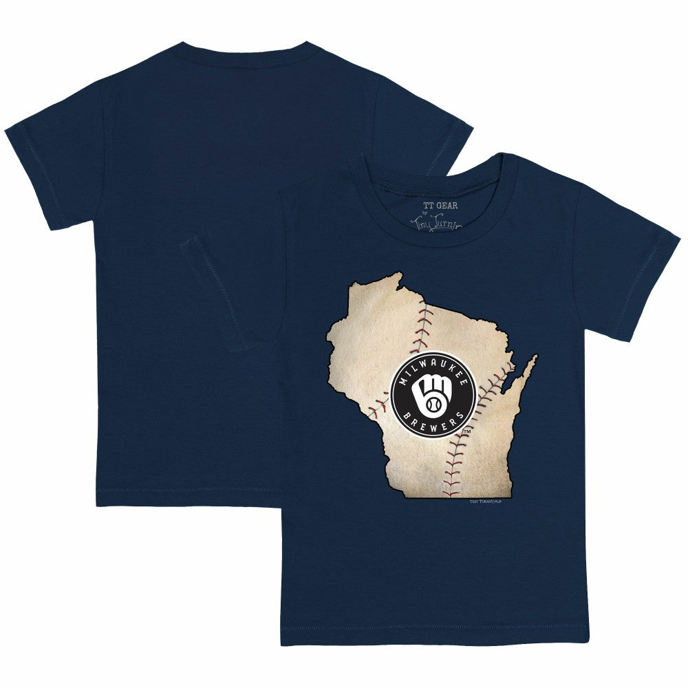 Navy Milwaukee Brewers Tiny Turnip Youth State Outline T-Shirt