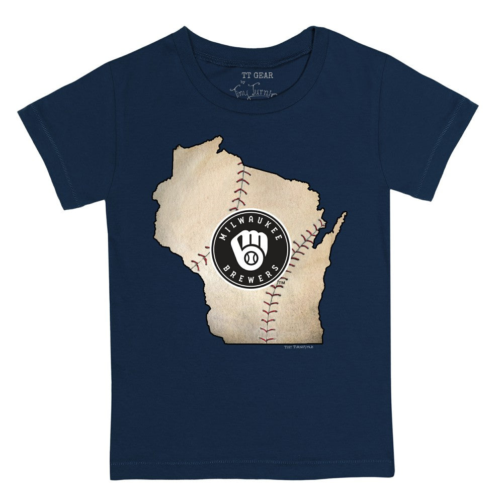 Navy Milwaukee Brewers Tiny Turnip Youth State Outline T-Shirt