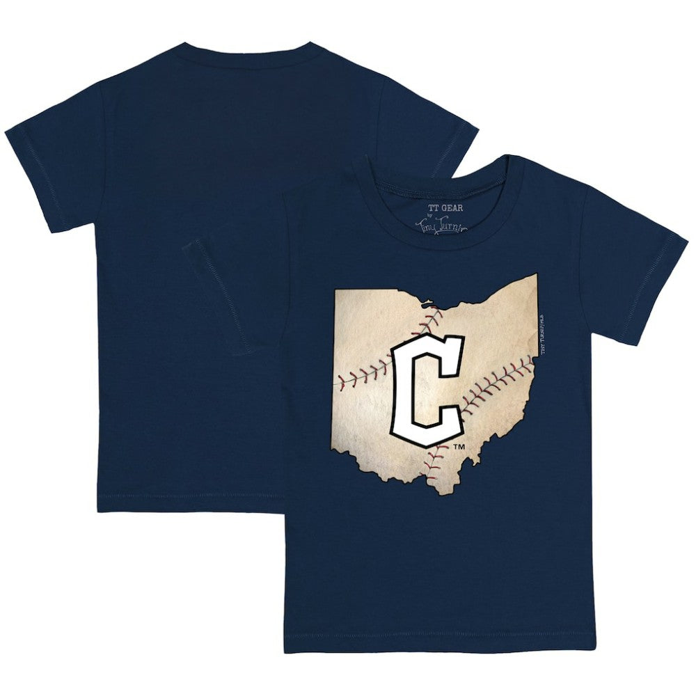 Navy Cleveland Guardians Tiny Turnip Youth State Outline T-Shirt