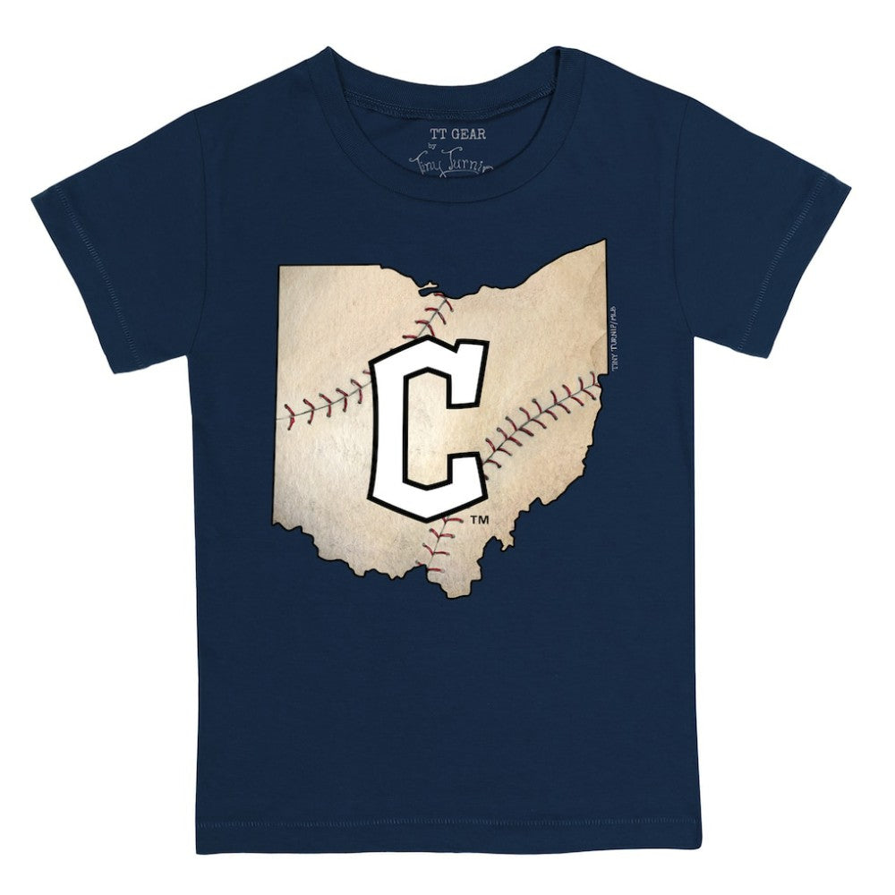 Navy Cleveland Guardians Tiny Turnip Youth State Outline T-Shirt