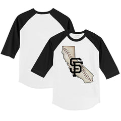 White/Black San Francisco Giants Tiny Turnip Youth State Outline 3/4-Sleeve Raglan T-Shirt
