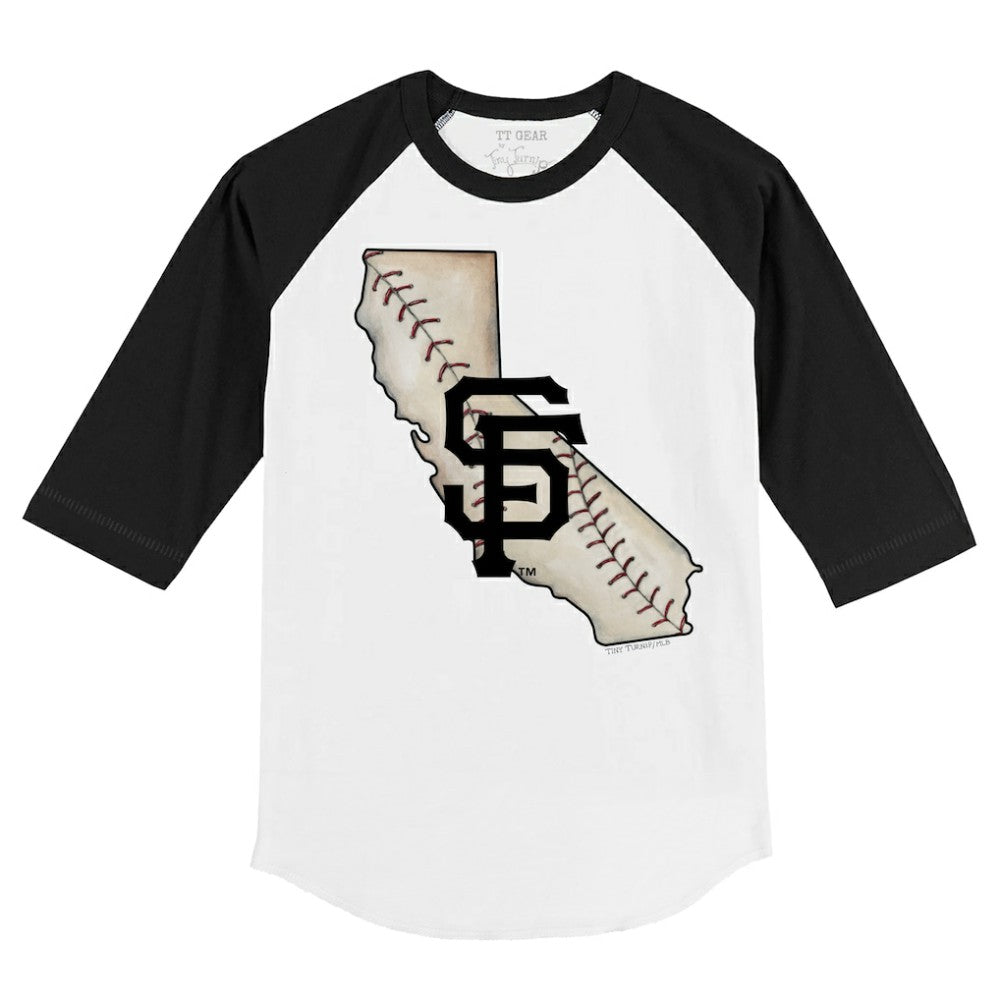 White/Black San Francisco Giants Tiny Turnip Youth State Outline 3/4-Sleeve Raglan T-Shirt