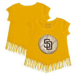 Gold San Diego Padres Tiny Turnip Girls Youth Stitched Baseball Fringe T-Shirt