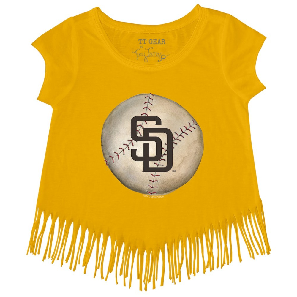 Gold San Diego Padres Tiny Turnip Girls Youth Stitched Baseball Fringe T-Shirt