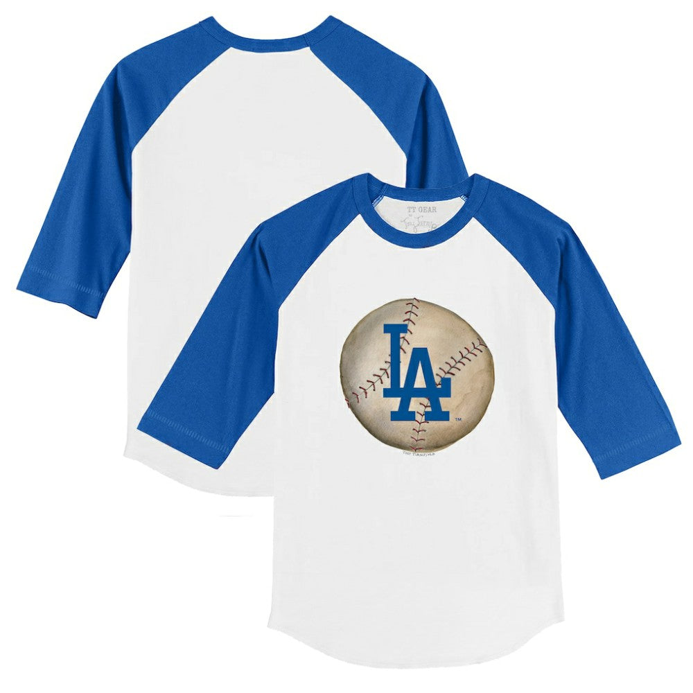 White/Royal Los Angeles Dodgers Tiny Turnip Youth Stitched Baseball 3/4-Sleeve Raglan T-Shirt