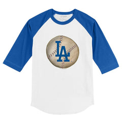 White/Royal Los Angeles Dodgers Tiny Turnip Youth Stitched Baseball 3/4-Sleeve Raglan T-Shirt