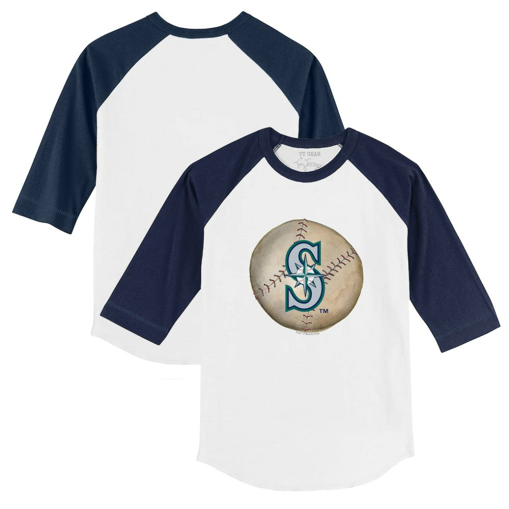 White/Navy Seattle Mariners Tiny Turnip Youth Stitched Baseball 3/4-Sleeve Raglan T-Shirt