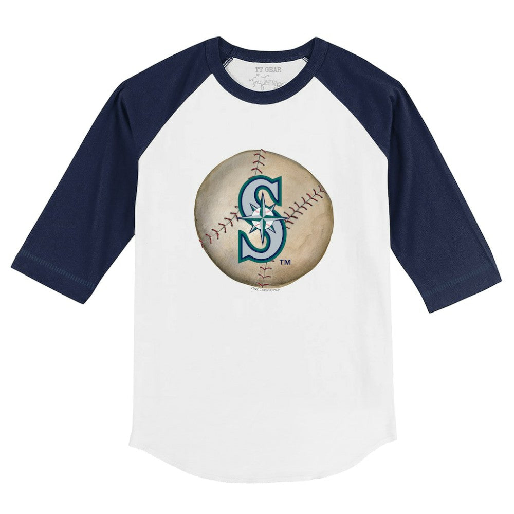 White/Navy Seattle Mariners Tiny Turnip Youth Stitched Baseball 3/4-Sleeve Raglan T-Shirt