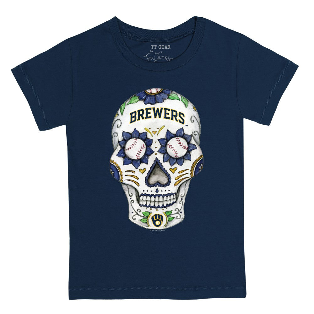 Navy Milwaukee Brewers Tiny Turnip Youth Sugar Skull T-Shirt