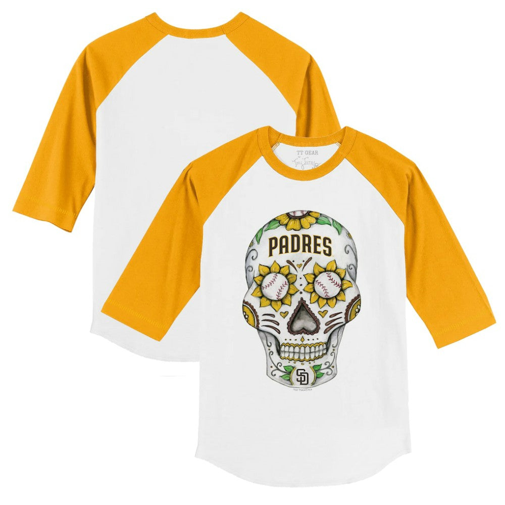 White/Gold San Diego Padres Tiny Turnip Youth Sugar Skull 3/4-Sleeve Raglan T-Shirt