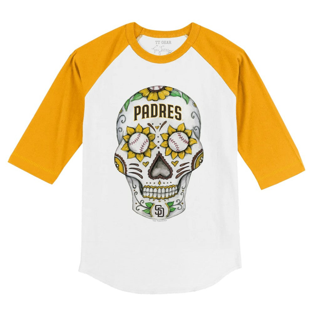 White/Gold San Diego Padres Tiny Turnip Youth Sugar Skull 3/4-Sleeve Raglan T-Shirt