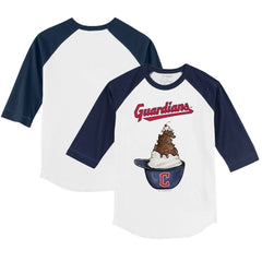 White/Navy Cleveland Guardians Tiny Turnip Youth Sundae Helmet 3/4-Sleeve Raglan T-Shirt