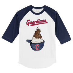 White/Navy Cleveland Guardians Tiny Turnip Youth Sundae Helmet 3/4-Sleeve Raglan T-Shirt