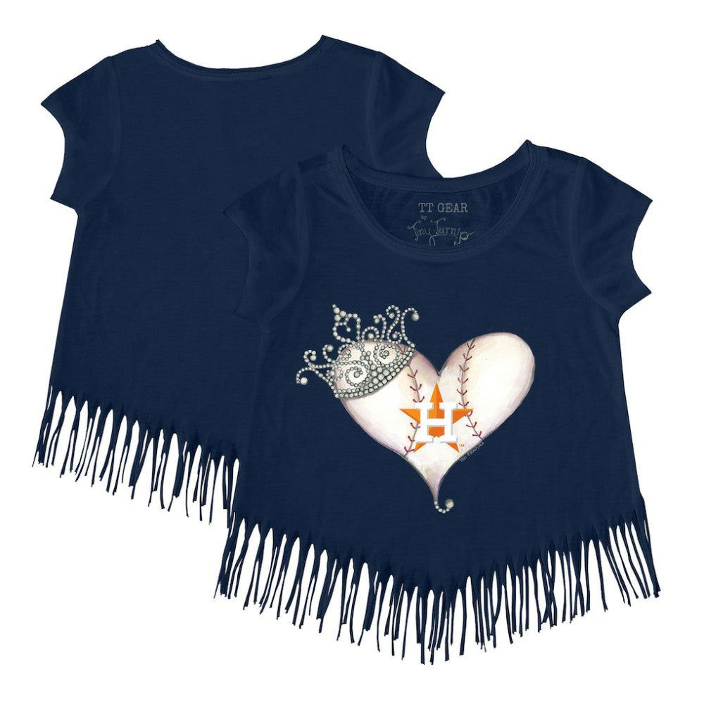 Navy Houston Astros Tiny Turnip Girls Youth Tiara Heart Fringe T-Shirt