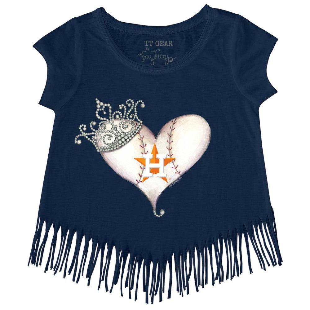 Navy Houston Astros Tiny Turnip Girls Youth Tiara Heart Fringe T-Shirt