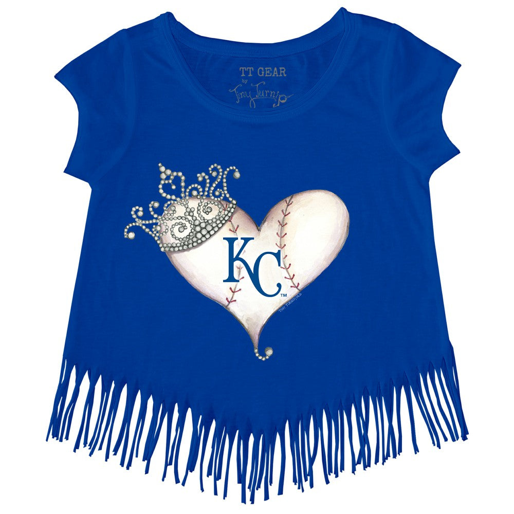 Royal Kansas City Royals Tiny Turnip Girls Youth Tiara Heart Fringe T-Shirt