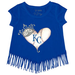 Royal Kansas City Royals Tiny Turnip Girls Youth Tiara Heart Fringe T-Shirt