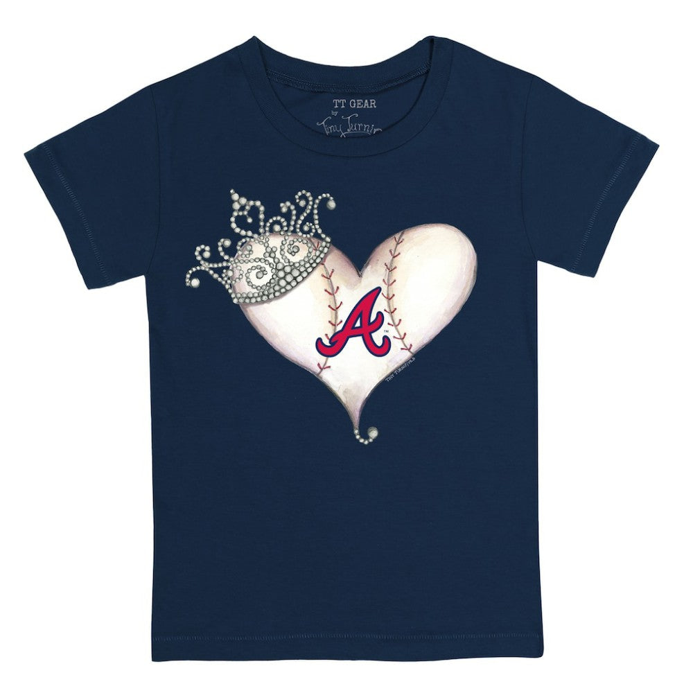 Navy Atlanta Braves Tiny Turnip Youth Tiara Heart T-Shirt