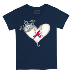Navy Atlanta Braves Tiny Turnip Youth Tiara Heart T-Shirt